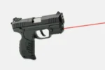 LaserMax Rail Mounted Laser Sight for Ruger SR22 SR9 SR40, black on pistol with red laser visible