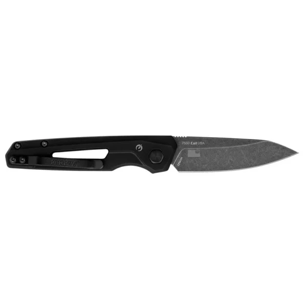 Kershaw Launch 11 Automatic Knife, open right-side view with black handle and dark drop-point blade