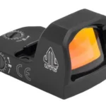 Leapers UTG OP3 Micro Red Single Dot, black three-quarter view with orange-tinted lens