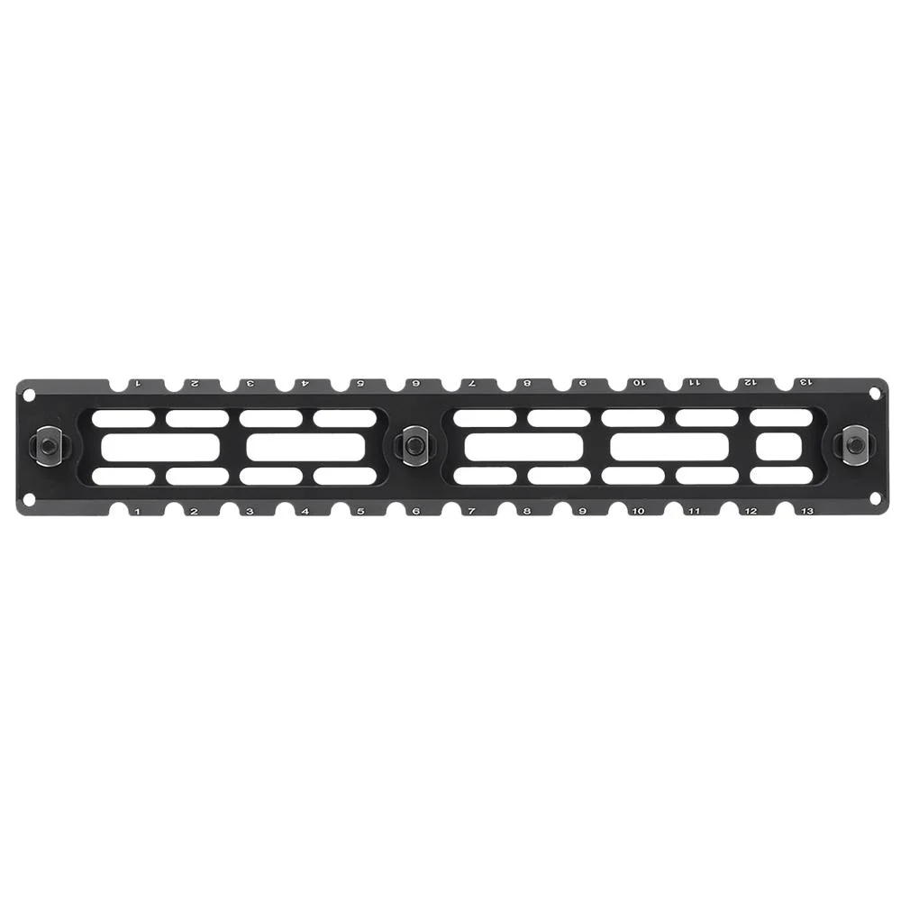 leapers-utg-pro-m-lok-black-primary-1 Leapers UTG Pro M-LOK Arca Rail, black top view with elongated slots and mounting screws