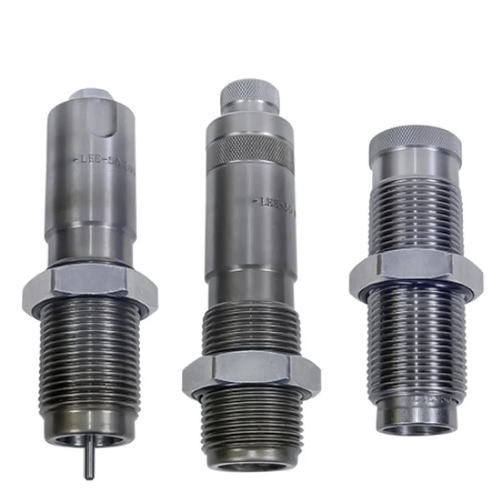 lee-precision-50-bmg-full-length-3-die-set-primary Lee Full-Length 2-Die Set .50 BMG, three silver metal dies shown upright