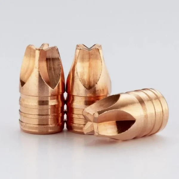 Lehigh .452 cal 220gr Xtr Defense LF bullets, three copper projectiles with fluted hollow tips