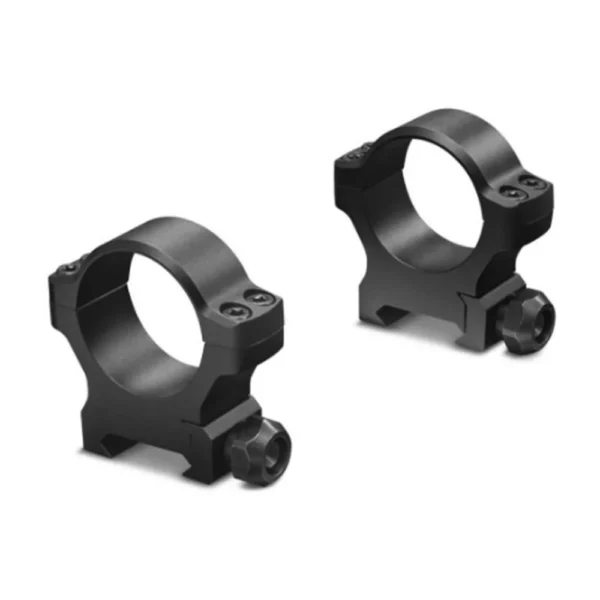 Leupold BackCountry Cross-Slot rings in matte black, angled view of two rings
