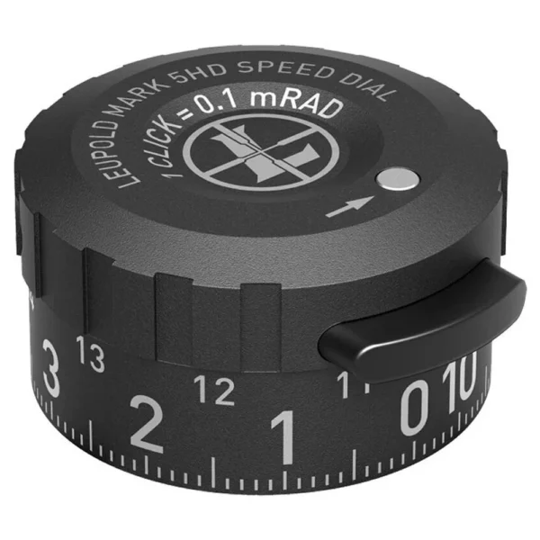 Leupold Mark 5 Competition Speed Dial, black numbered dial in angled top and side view