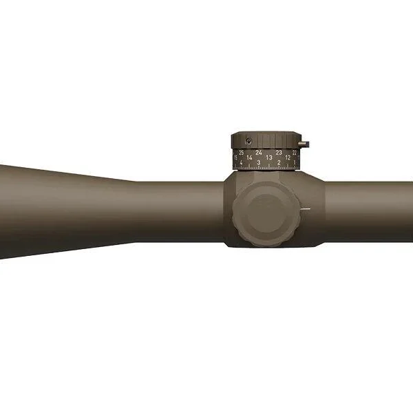 Leupold Mark 5HD rifle scope in dark earth, right-side view with adjustment turrets