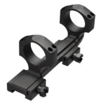 Leupold Mark IMS Integral Mount in matte black, angled view with two rings and rail clamps