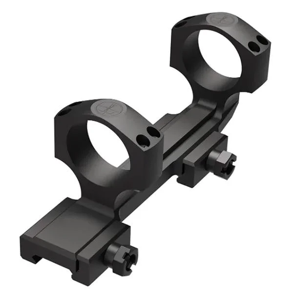 Leupold Mark IMS Integral Mount in matte black, angled view with two rings and rail clamps