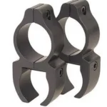 Leupold LEUP RFLMN RMFR detachable rings, angled view of two dark metal scope rings