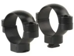 Leupold 2-Piece STD Rings, pair of matte black steel rings in angled front view