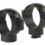 Leupold 2-Piece STD Rings, pair of matte black steel rings in angled front view