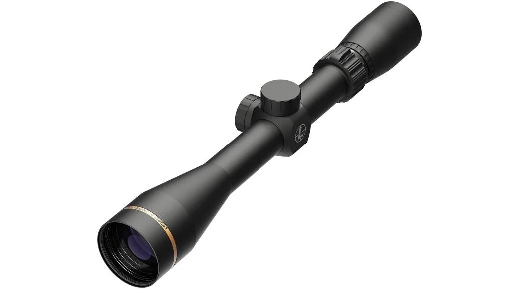 leupold-vx-freedom-3-9x40-rifle-scope-primary Leupold VX-Freedom Rifle Scope, black angled view with adjustment turrets and gold front ring