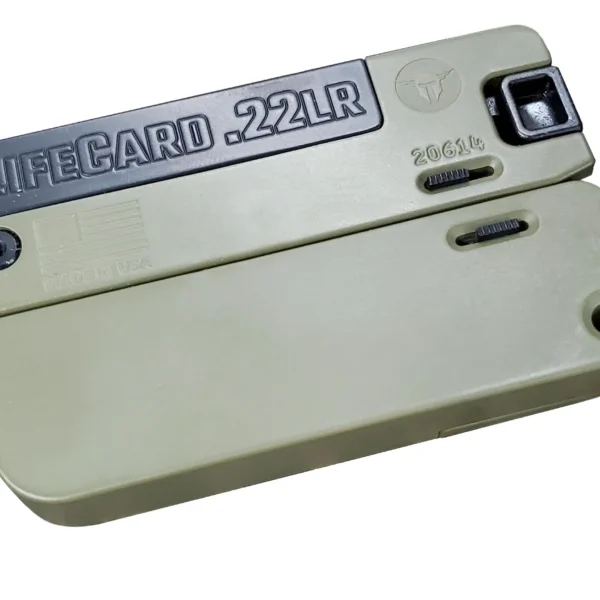 Trailblazer Firearms LifeCard, Bazooka Green folding handgun in closed side view