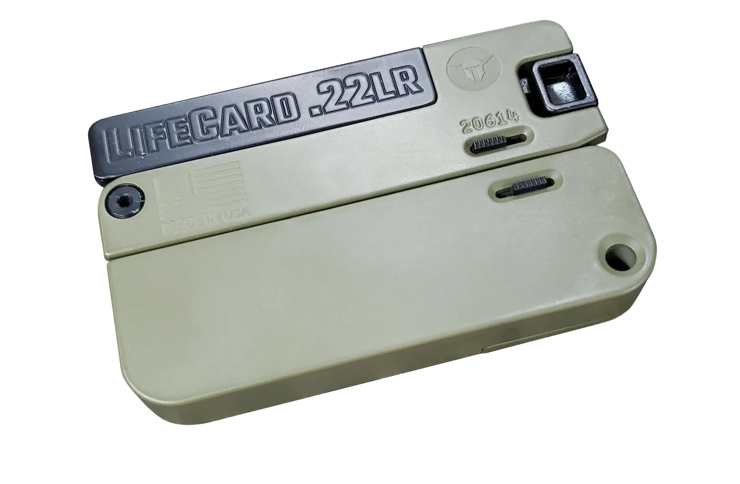 lifecard-22-lr-folding-pistol-primary Trailblazer Firearms LifeCard, Bazooka Green folding handgun in closed side view