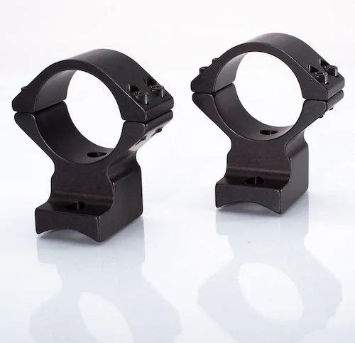 TALLEY LW RINGS HOWA 1500 30MM HI, two black scope rings in angled front view