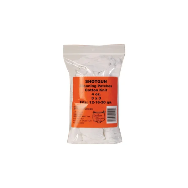 Southern Bloomer Shotgun Cleaning Patches, white 3x3-inch patches in clear orange-label bag