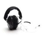 Pyramex Safety Pyramex Low Profile Combo Kit Passive Black Ear Muff 24dB Clear Shooting Glasses Clear with Clear Lens