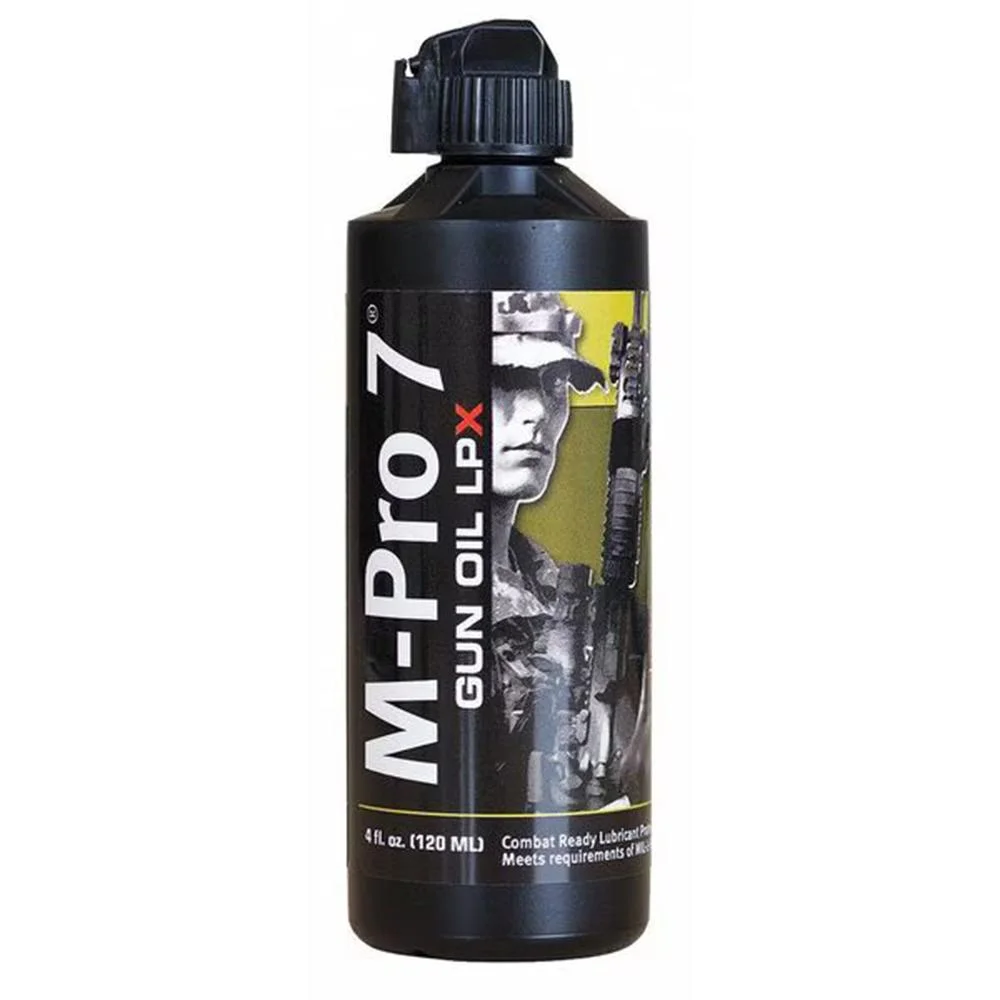 m-pro-7-gun-oil-lpx-primary Hoppe's M-Pro 7 Gun Oil LPX, black bottle front view with ribbed cap and black label
