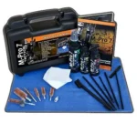 Hoppe's M-Pro 7 Tactical Universal Cleaning Kit in open black case with rods, brushes and bottles