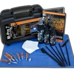 Hoppe's M-Pro 7 Tactical Universal Cleaning Kit in open black case with rods, brushes and bottles