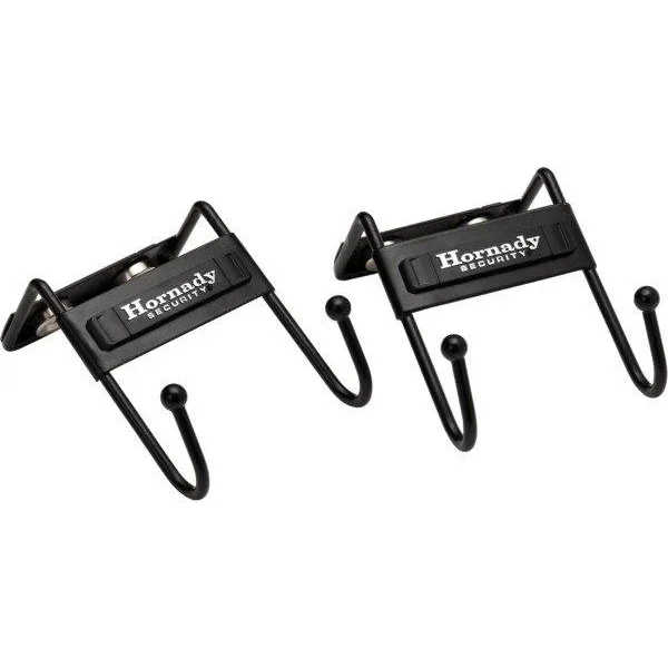 Hornady Magnetic Safe Hooks, two black hooks with magnetic mounting brackets