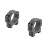 Leupold Mark 4 Scope Rings, pair of black rings in angled front view with clamp screws