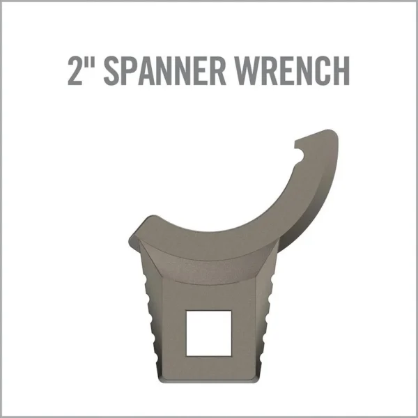 Real Avid Master-Fit 2'' Spanner Wrench, gray front view with hooked head and square opening