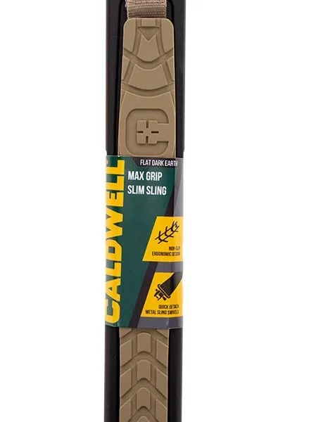CALDWELL MAX GRIP SLIM SLING, vertical front view in flat dark earth with retail label