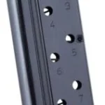 Mec-Gar 1911 Govt Handgun Magazine blued finish, angled side view with numbered witness holes