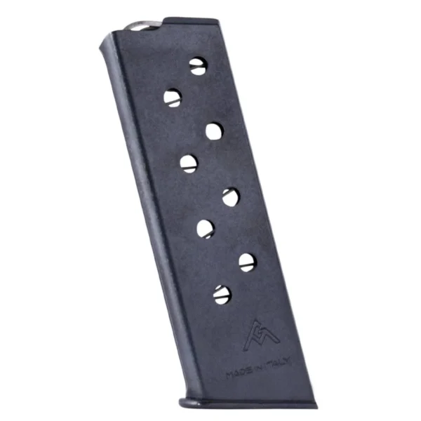 Mec-Gar Beretta 21 Bobcat blued magazine in angled side view with witness holes