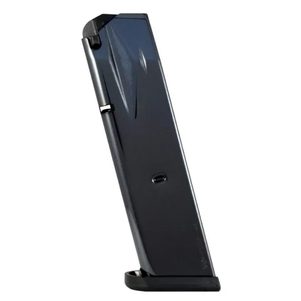 Mec-Gar Sig Sauer P226 magazine, black angled side view with flat base plate