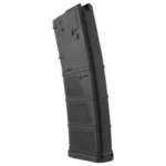 Mission First Tactical AR-15 rifle magazine, black angled side view with ribbed body
