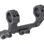 Midwest MK2 30mm Scope Mount High black angled view with two rings and mounting screws