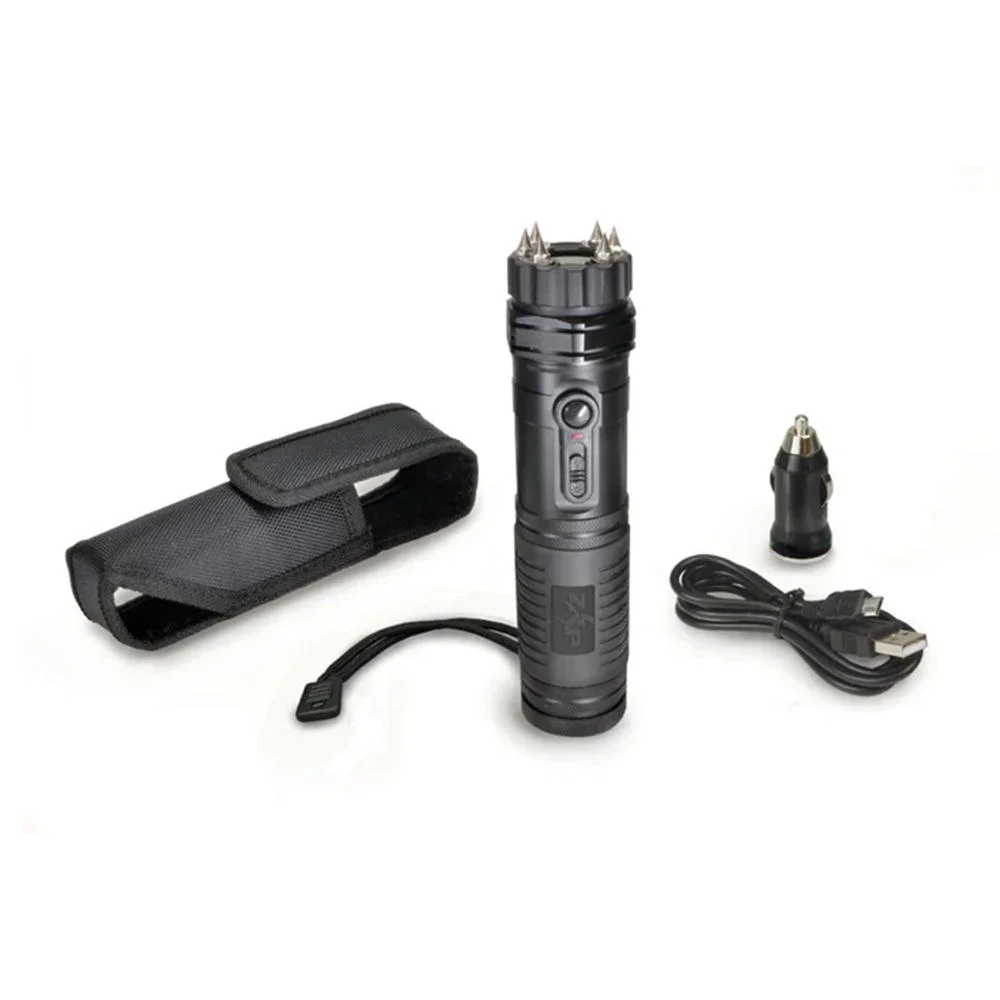 million-volt-stun-gun-flashlight-primary PS Products PS ZAP LIGHT EXTREME, black handheld device with pouch, charger and accessories