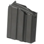 MAG RUGER MINI-14 magazine in black, angled side view with metal body and feed lips