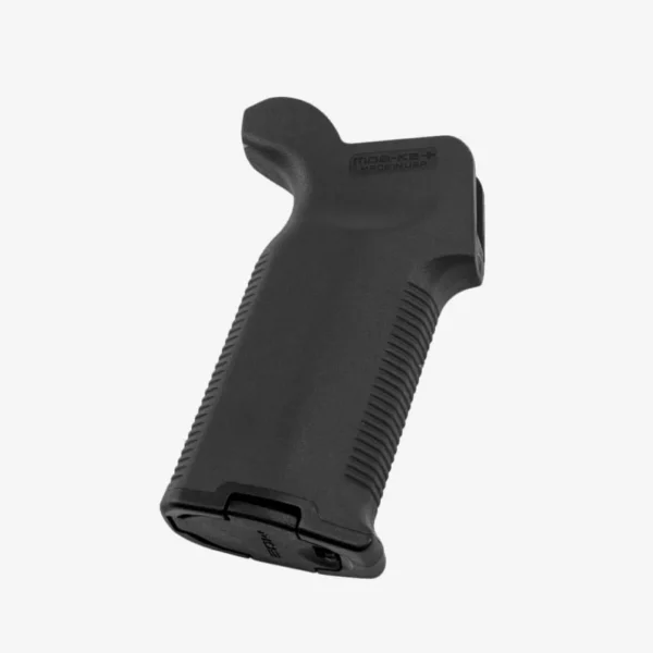 MAGPUL MOE K2+ GRIP AR15/M4 BLK, black grip in angled side view with textured panels
