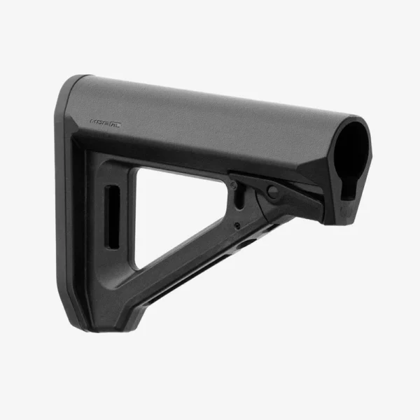 MAGPUL MOE RL CARB STK MIL-SPEC, black adjustable stock in right-side view