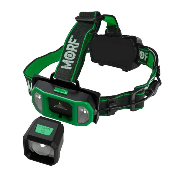 Police Security Flashlights MORF R700 Headlamp, green and black front view with straps