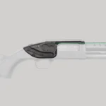 Crimson Trace LaserSaddle green laser mounted on a translucent shotgun, left side view