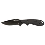 Smith & Wesson M&P Shield black fixed-blade knife in side view with finger-grooved handle