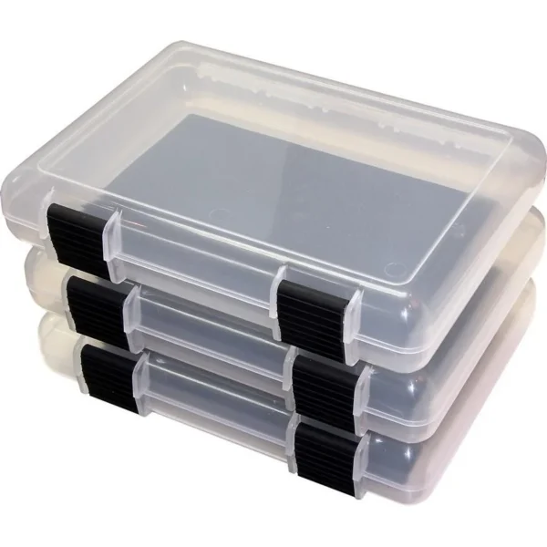 MTM In-Safe Storage Case three clear cases stacked with black latches