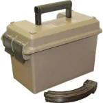MTM Ruger 10/22 Extended Magazine Can, tan handled case with curved magazine beside it
