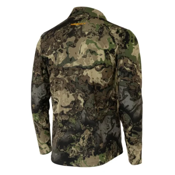 Gsm Muddy TR Lightweight Quarter Zip Shirt, green camouflage rear view with raised collar