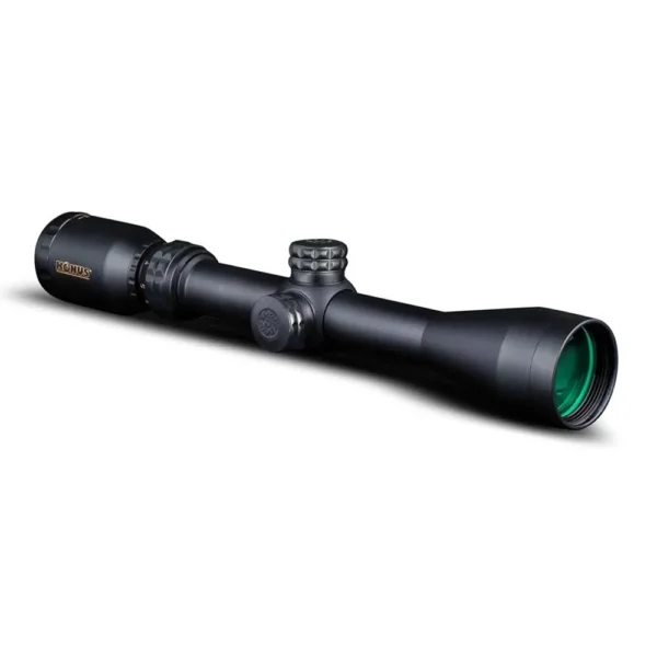 KonusPro Muzzleloading Scope 3-9x40mm, black angled side view with adjustment turrets and green lens