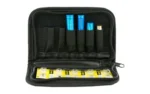 NCSTAR LASER BORE SIGHTER SET open black zip case with bore sighters and battery packs