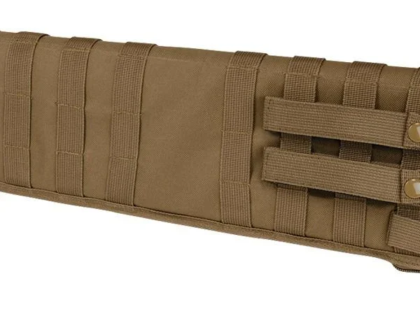 VISM by NcSTAR Tactical Shotgun Scabbard, tan side view with webbing, buckles and shoulder strap
