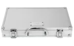 NCSTAR UNIVERSAL GUN CLEANING KIT, closed silver hard case with handle and two latches