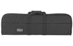 NCSTAR VISM GUN CASE 32X10 BLK, black side view with carry handles, straps and front pocket