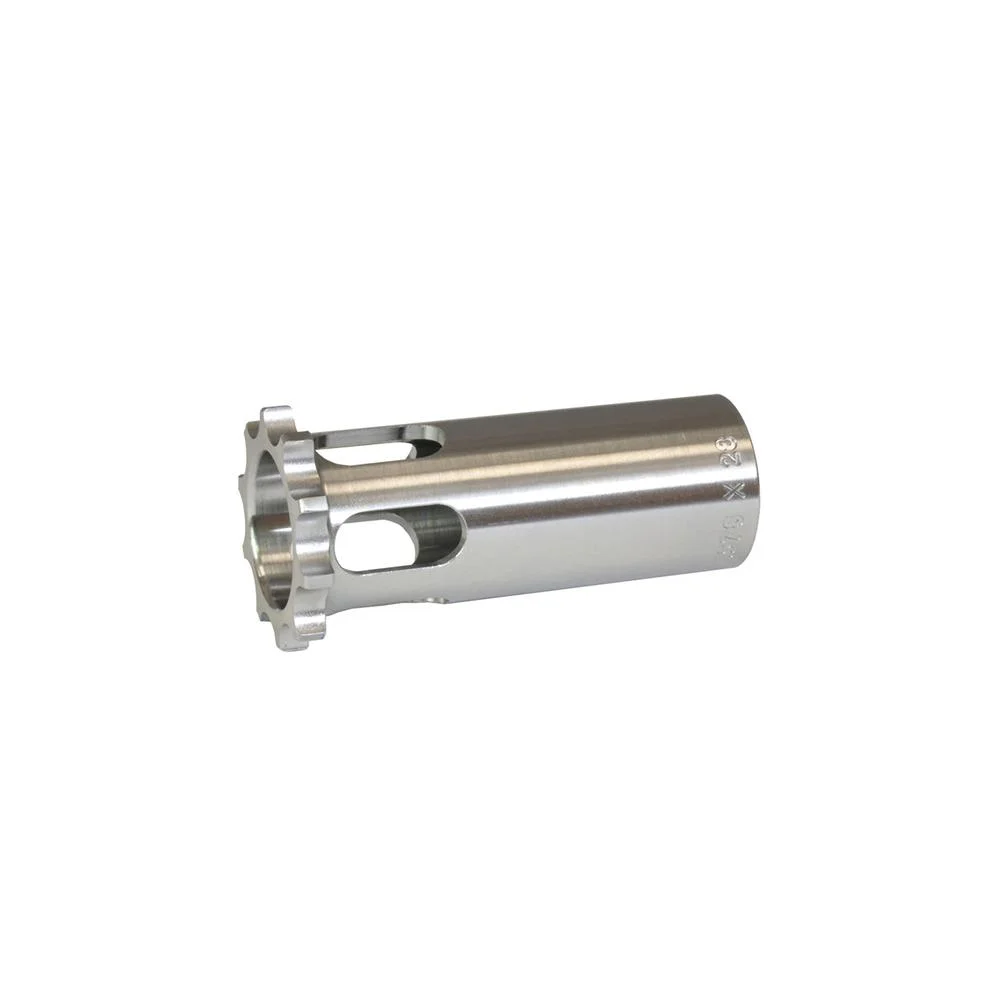 nielsen-piston-45-cal-stainless-steel-adjustable-primary Yankee Hill Machine YHM Nielsen Piston, silver side view with threaded end and cutouts