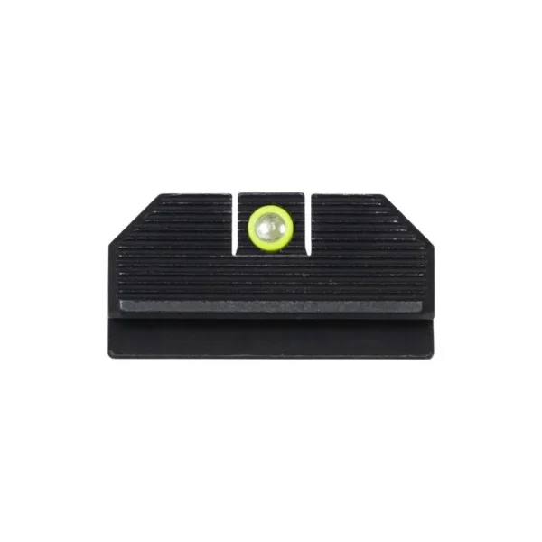 Night Fision Optics Ready Stealth sight set, front view of black rear sight with yellow-green dot
