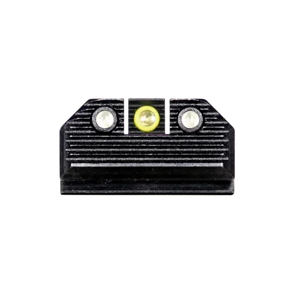 Night Fision Optics Ready Stealth Sight Set, rear view of black sight with yellow center dot